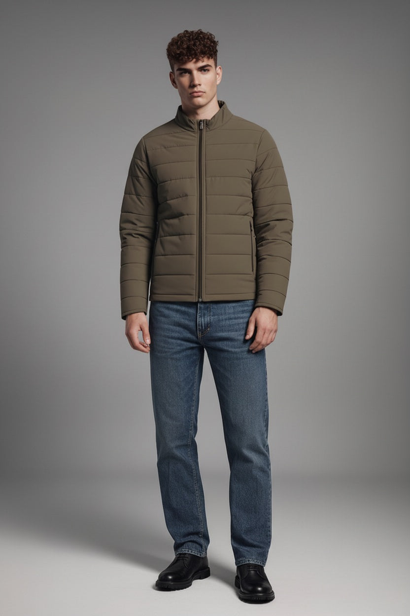 Men Dark Olive Lightweight Puffer Jacket