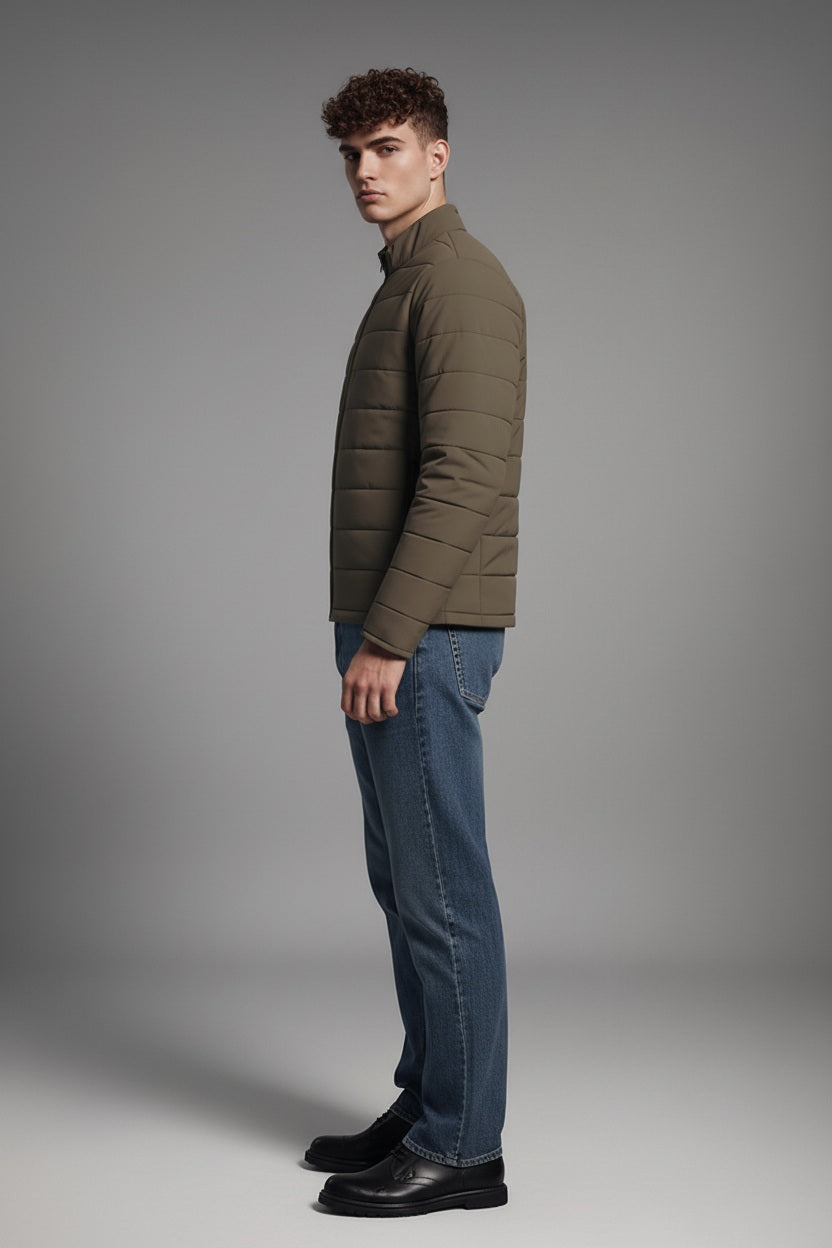 Men Dark Olive Lightweight Puffer Jacket
