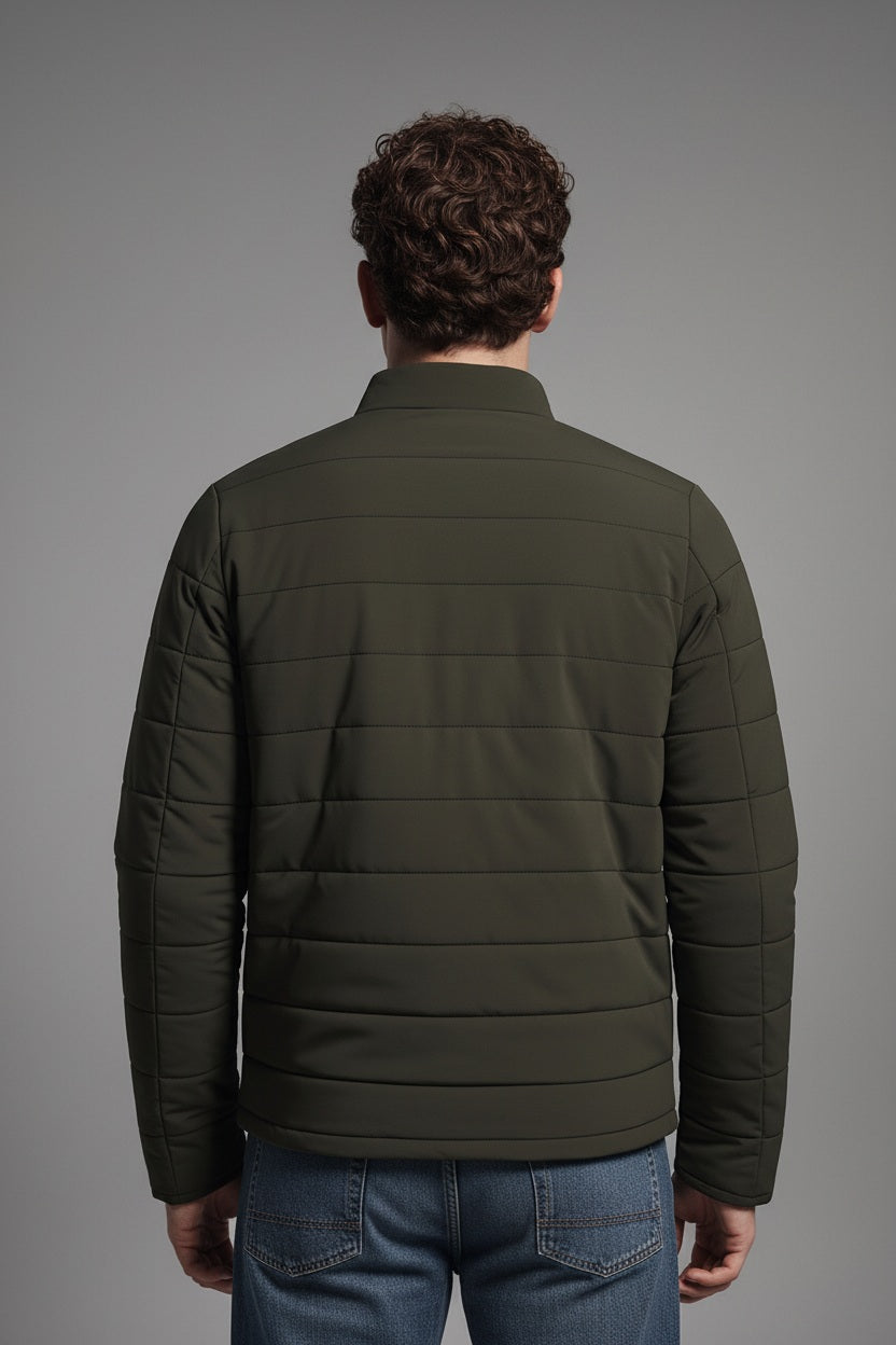 Men Dark Olive Lightweight Puffer Jacket