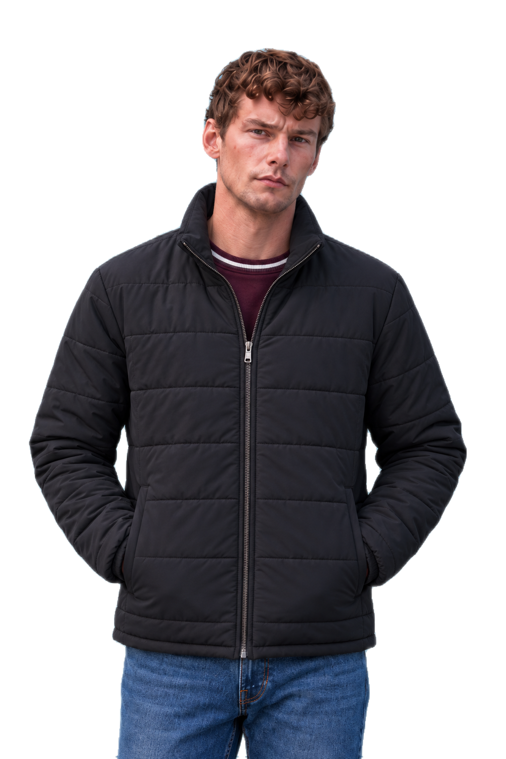 Men’s Nylon Reversible Puffer Jacket – Black & Espresso Regular Fit Full-Zip Winter Jacket