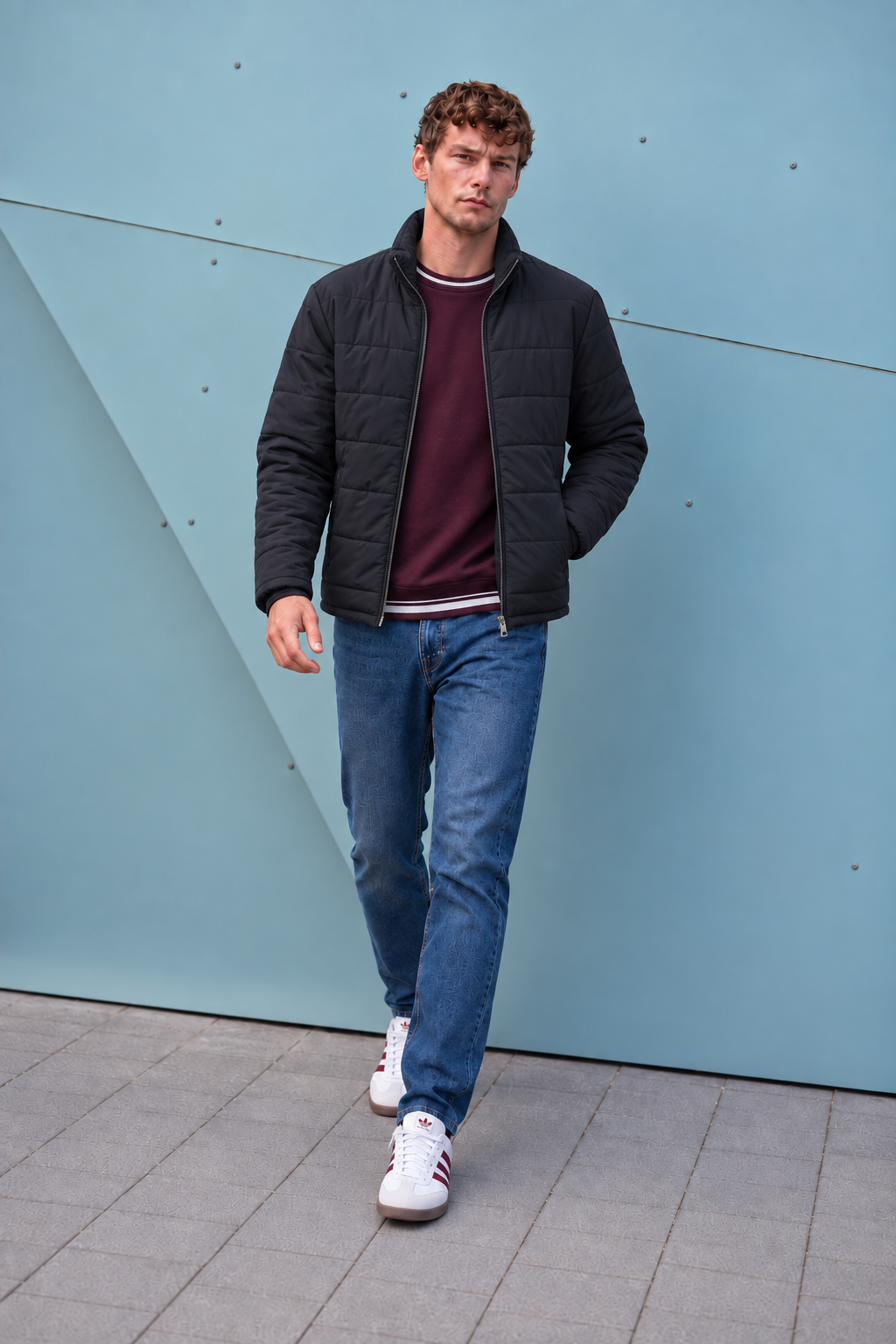 Men’s Nylon Reversible Puffer Jacket – Black & Espresso Regular Fit Full-Zip Winter Jacket