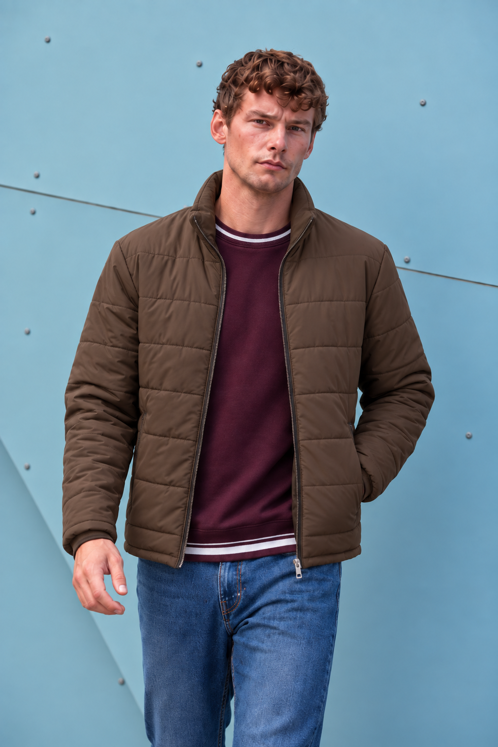 Men’s Nylon Reversible Puffer Jacket – Black & Espresso Regular Fit Full-Zip Winter Jacket