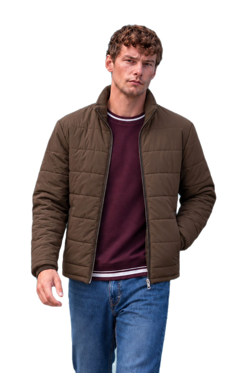 Men’s Nylon Reversible Puffer Jacket – Black & Espresso Regular Fit Full-Zip Winter Jacket