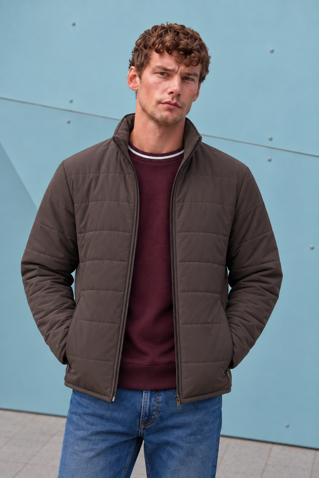 Men’s Nylon Reversible Puffer Jacket – Coffee & Mud Regular Fit Full-Zip Winter Jacket