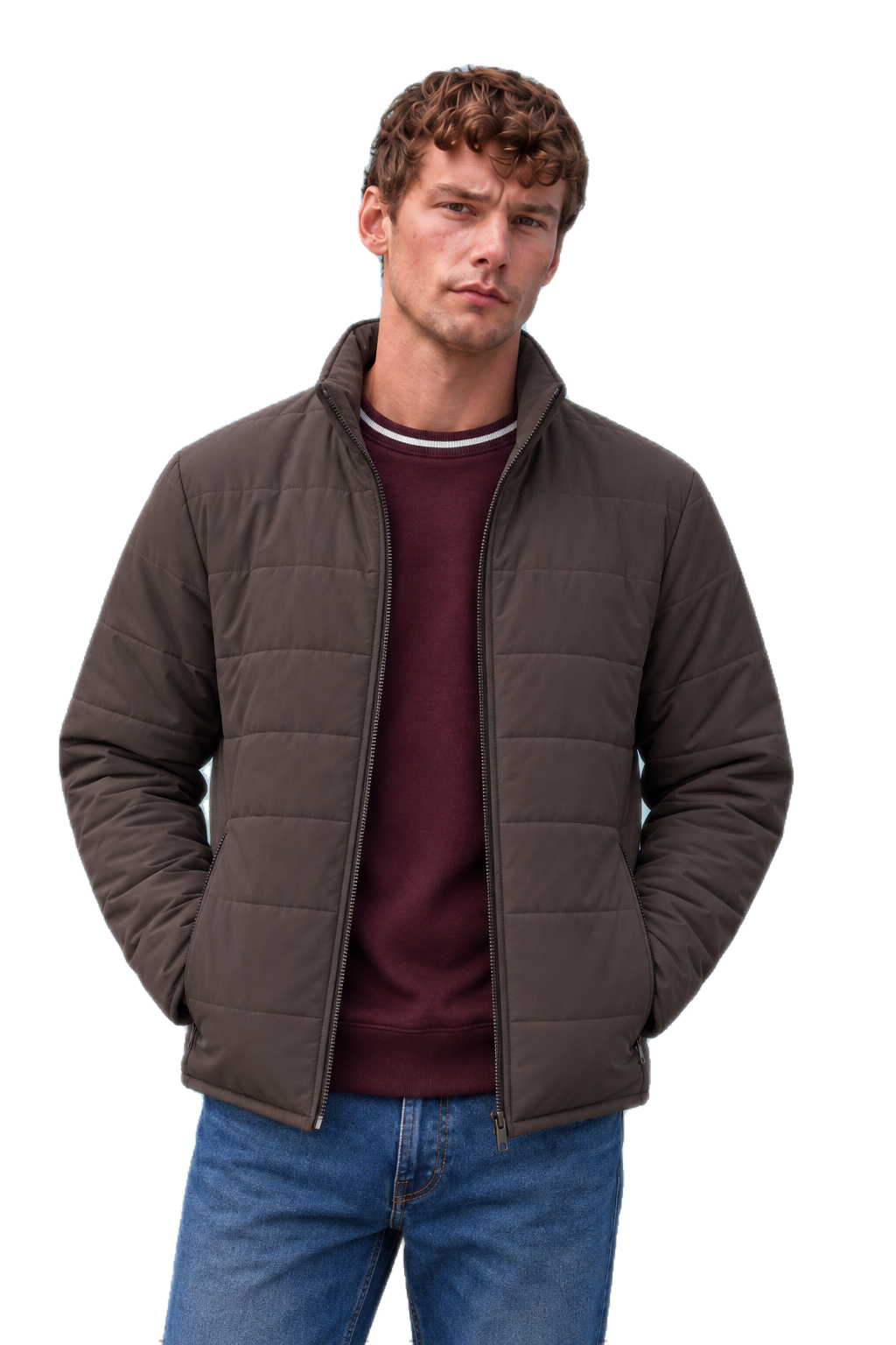 Men’s Nylon Reversible Puffer Jacket – Coffee & Mud Regular Fit Full-Zip Winter Jacket