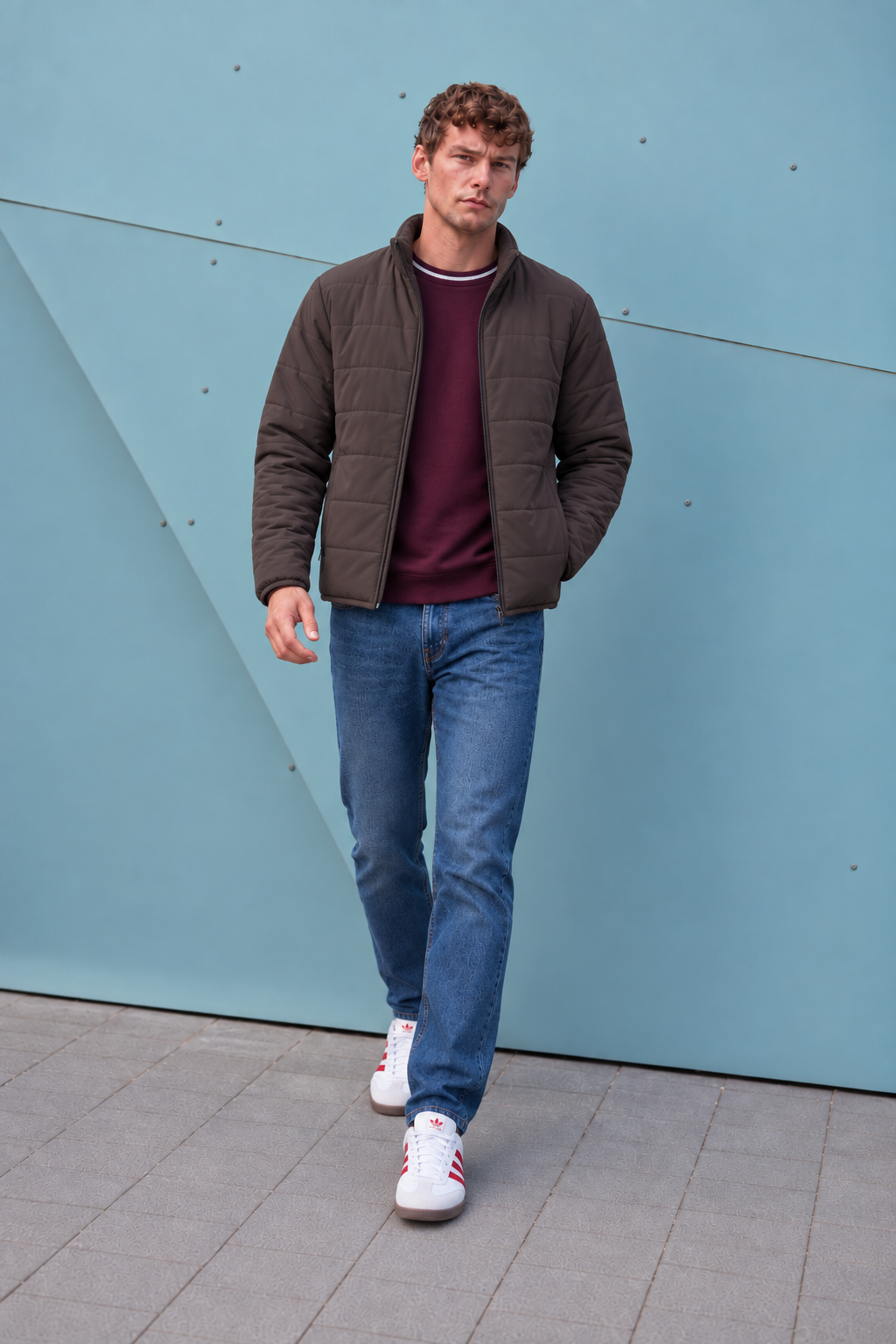 Men’s Nylon Reversible Puffer Jacket – Coffee & Mud Regular Fit Full-Zip Winter Jacket