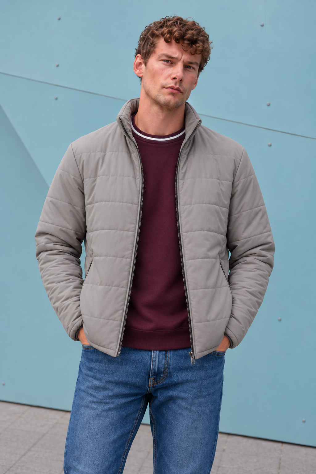 Men’s Nylon Reversible Puffer Jacket – Coffee & Mud Regular Fit Full-Zip Winter Jacket