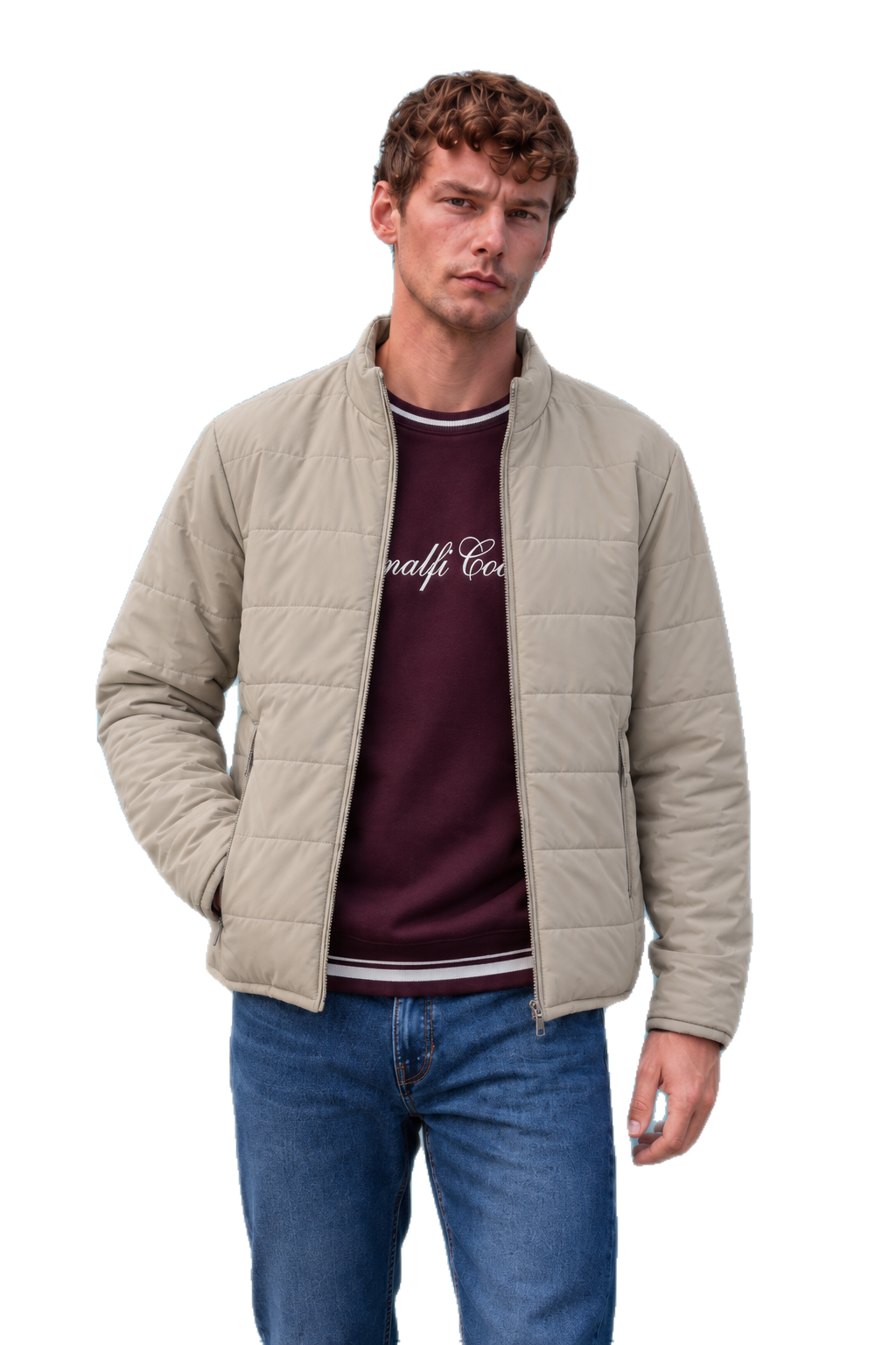 Men’s Nylon Reversible Puffer Jacket – Mastic & Sand Regular Fit Full-Zip Winter Jacket