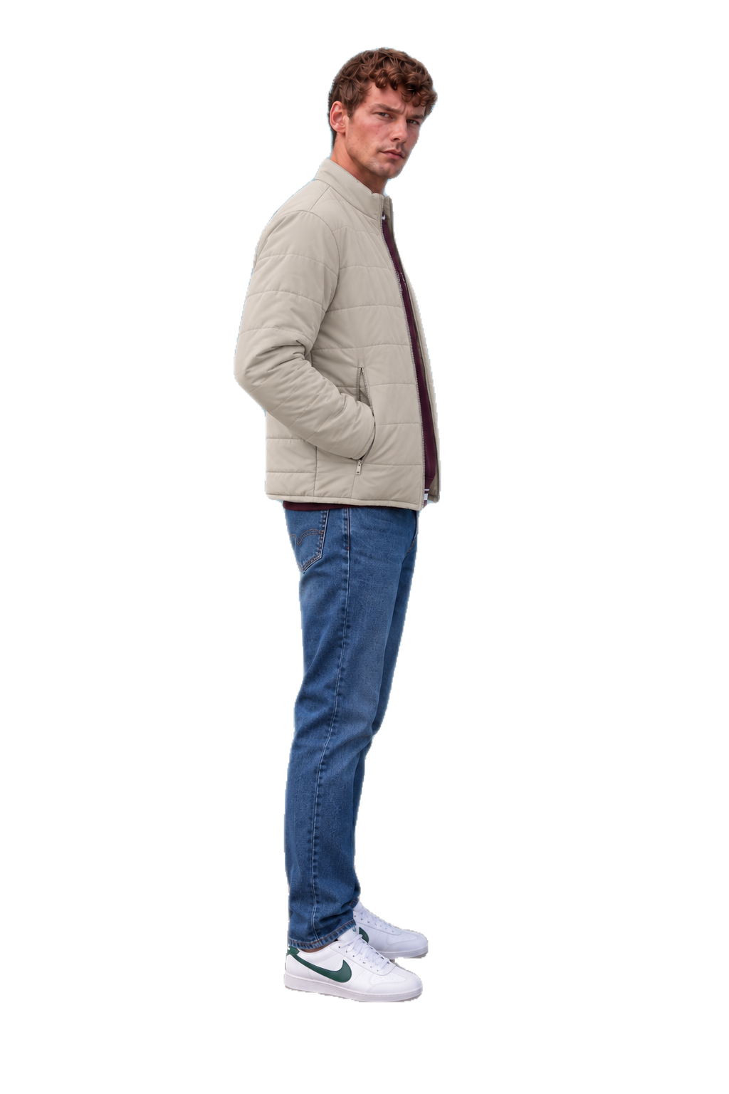 Men’s Nylon Reversible Puffer Jacket – Mastic & Sand Regular Fit Full-Zip Winter Jacket