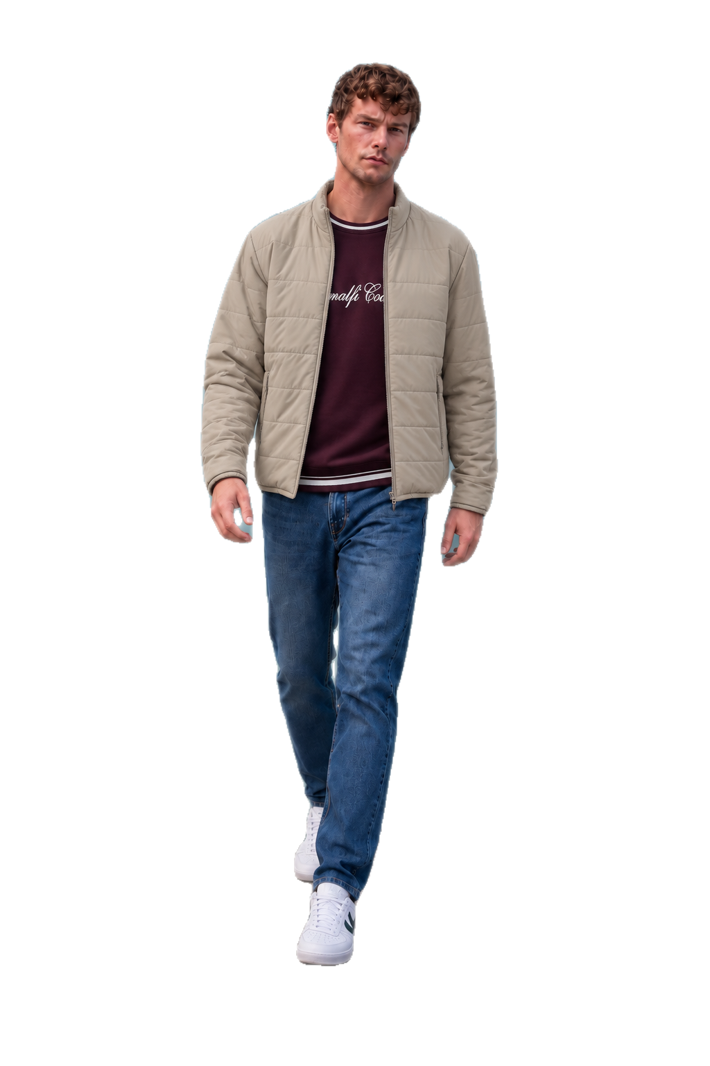 Men’s Nylon Reversible Puffer Jacket – Mastic & Sand Regular Fit Full-Zip Winter Jacket