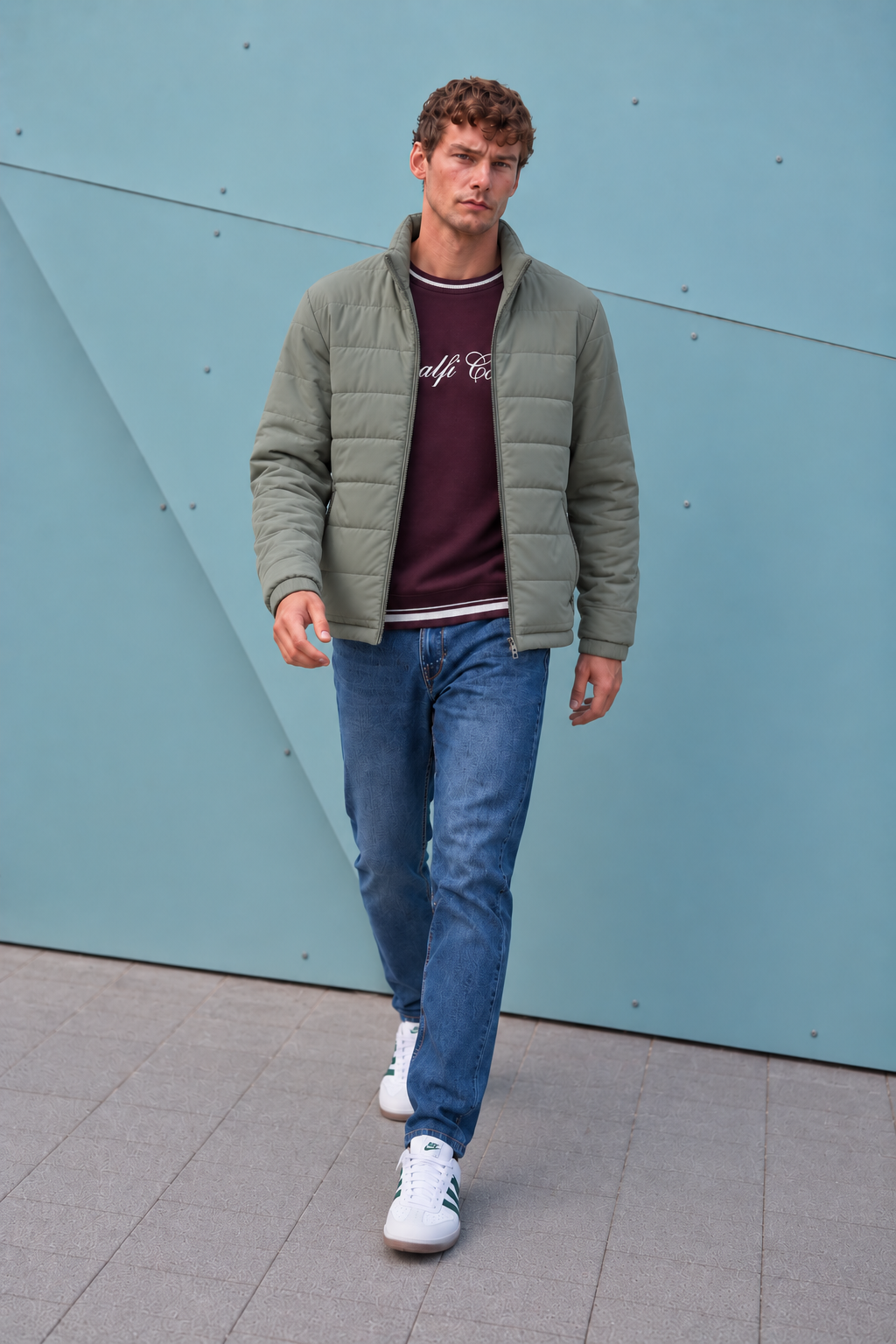 Men’s Nylon Reversible Puffer Jacket – Olive & Light Olive Regular Fit Full-Zip Winter Jacket