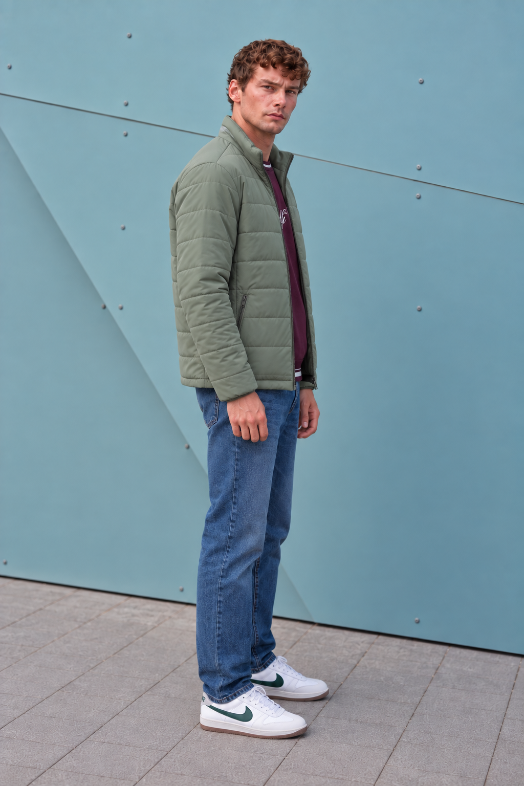 Men’s Nylon Reversible Puffer Jacket – Olive & Light Olive Regular Fit Full-Zip Winter Jacket