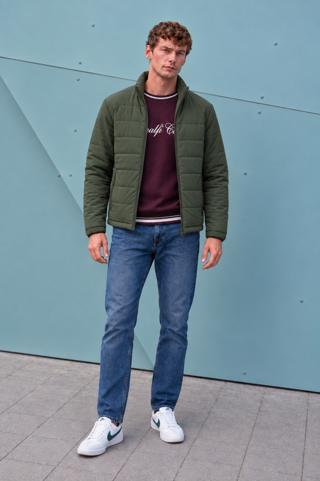 Men’s Nylon Reversible Puffer Jacket – Olive & Light Olive Regular Fit Full-Zip Winter Jacket