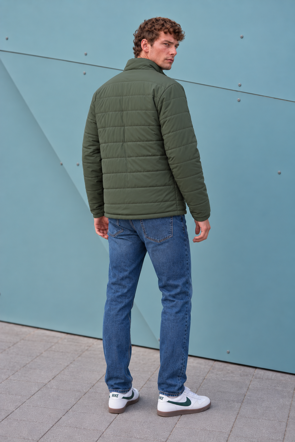 Men’s Nylon Reversible Puffer Jacket – Olive & Light Olive Regular Fit Full-Zip Winter Jacket