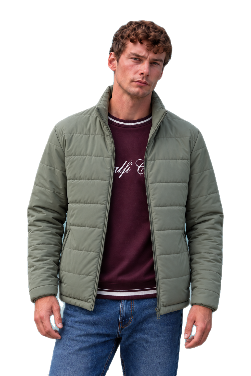 Men’s Nylon Reversible Puffer Jacket – Olive & Light Olive Regular Fit Full-Zip Winter Jacket