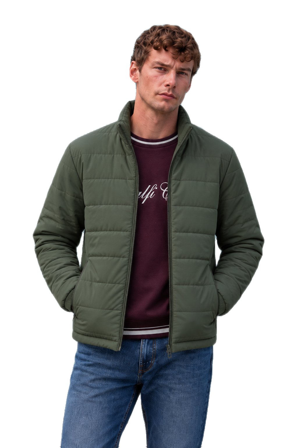 Men’s Nylon Reversible Puffer Jacket – Olive & Light Olive Regular Fit Full-Zip Winter Jacket