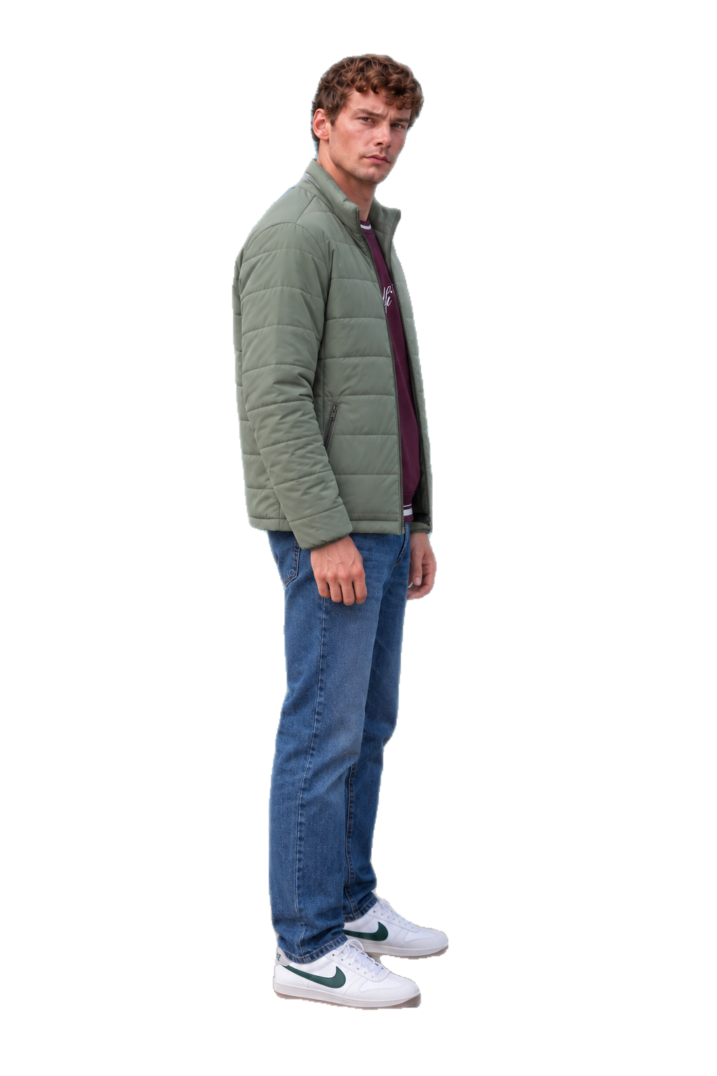 Men’s Nylon Reversible Puffer Jacket – Olive & Light Olive Regular Fit Full-Zip Winter Jacket