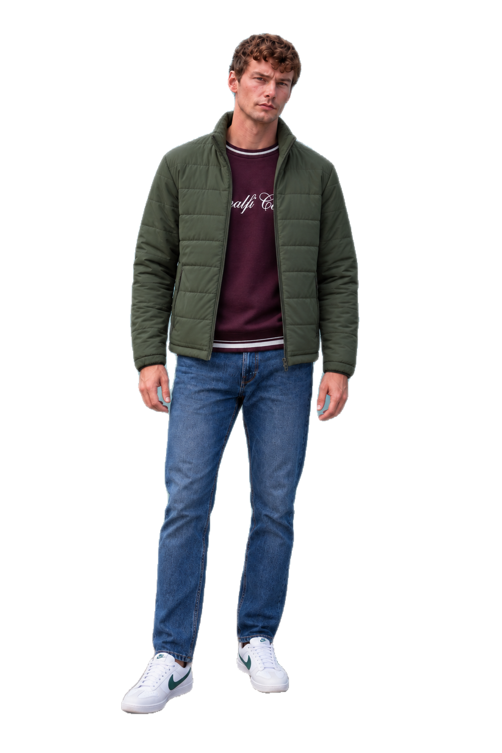 Men’s Nylon Reversible Puffer Jacket – Olive & Light Olive Regular Fit Full-Zip Winter Jacket