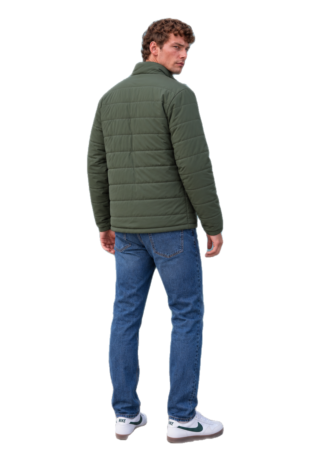 Men’s Nylon Reversible Puffer Jacket – Olive & Light Olive Regular Fit Full-Zip Winter Jacket