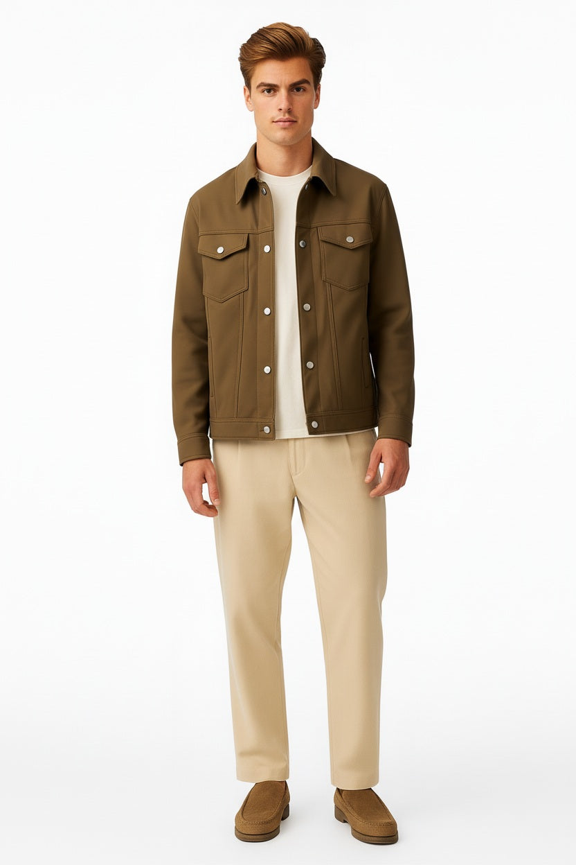 Men Espresso Suede Woven Jacket