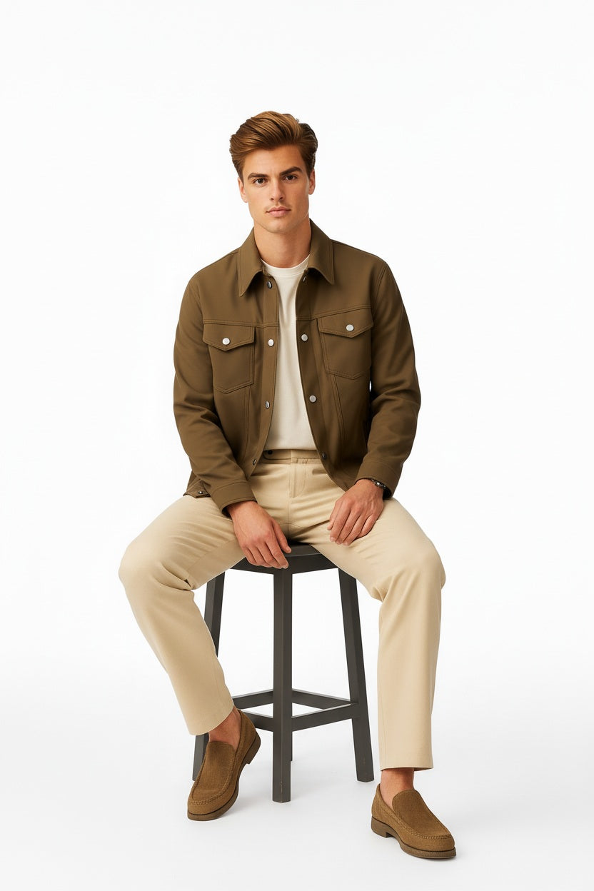 Men Espresso Suede Woven Jacket