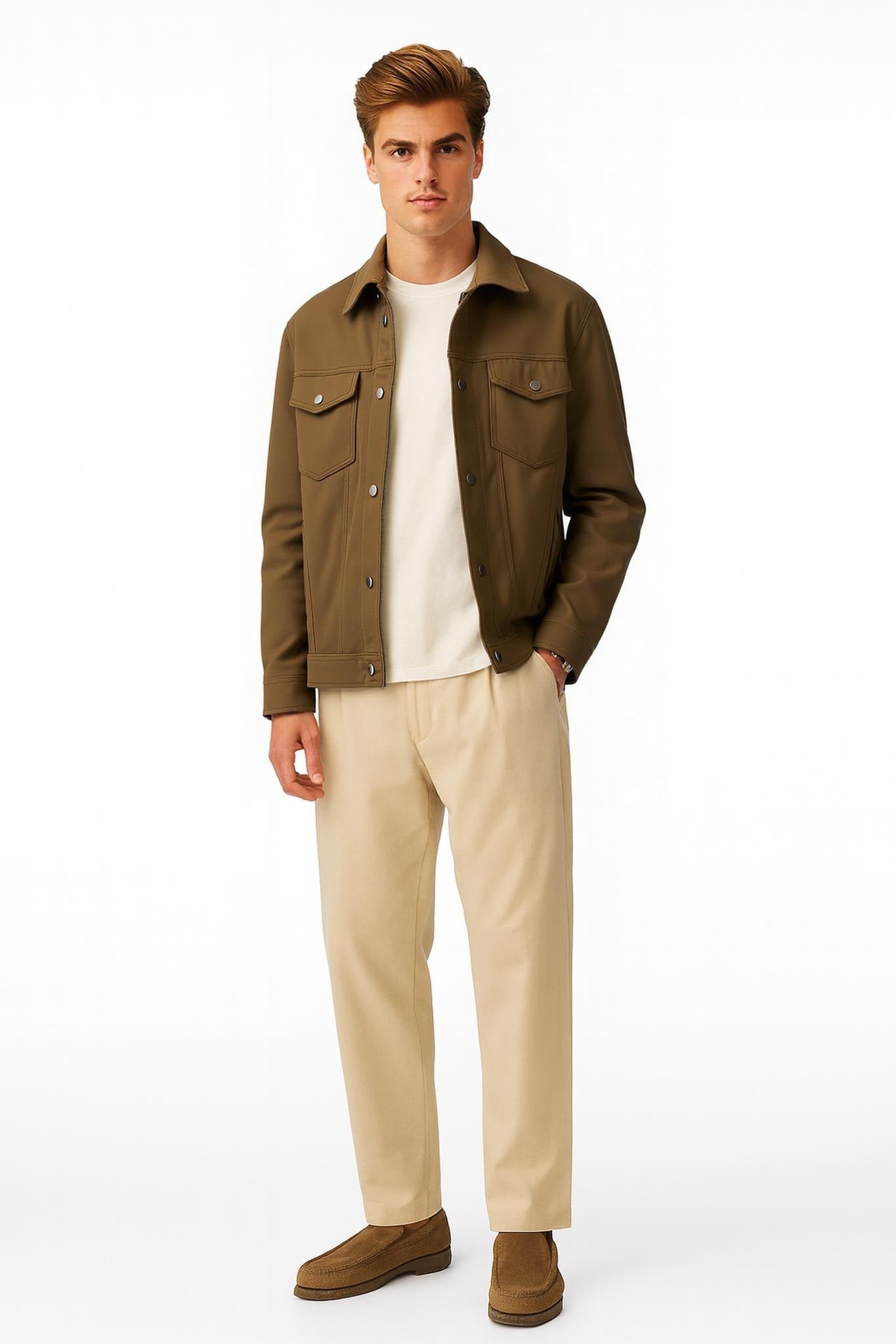 Men Espresso Suede Woven Jacket