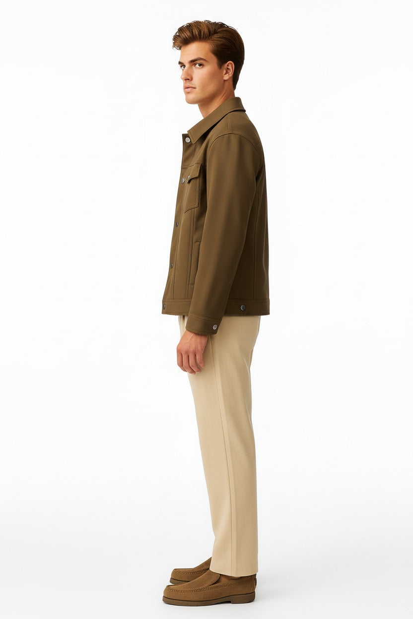Men Espresso Suede Woven Jacket