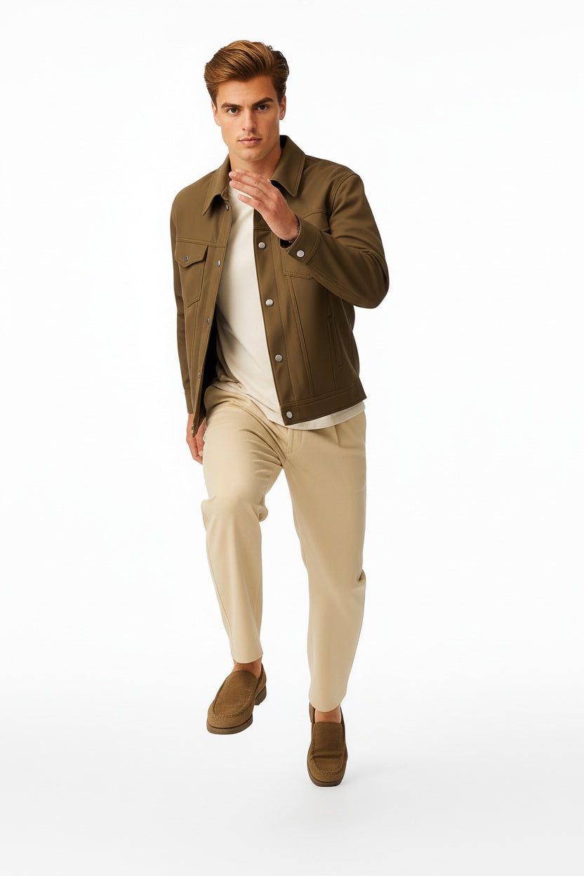 Men Espresso Suede Woven Jacket