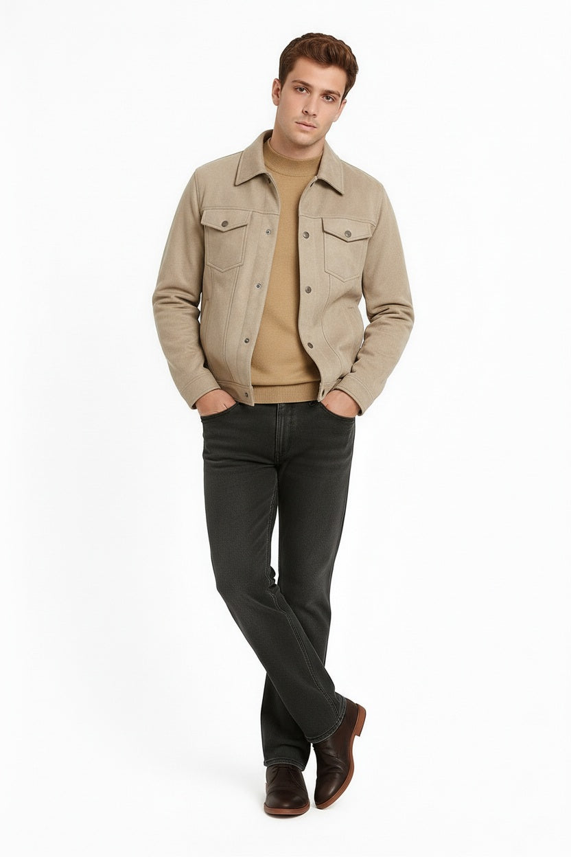 Men Suede Woven Jacket