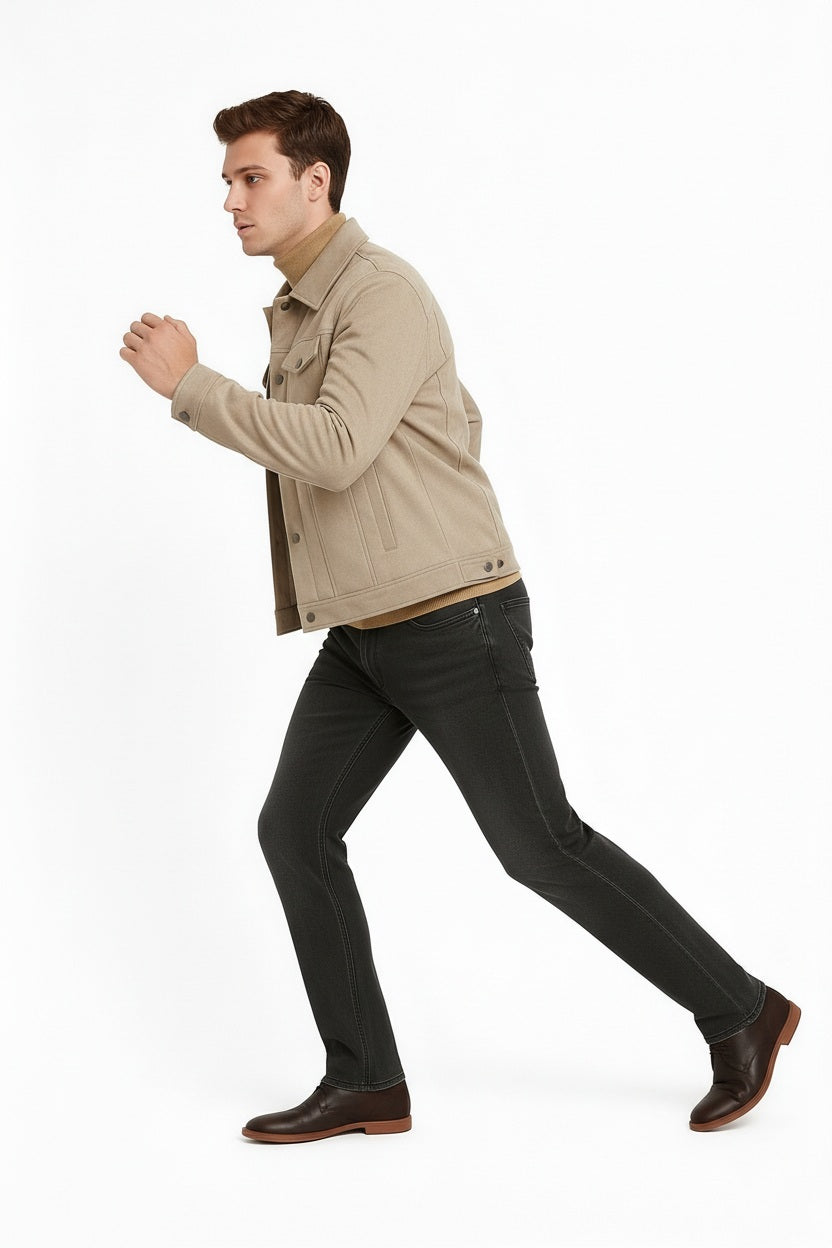 Men Suede Woven Jacket