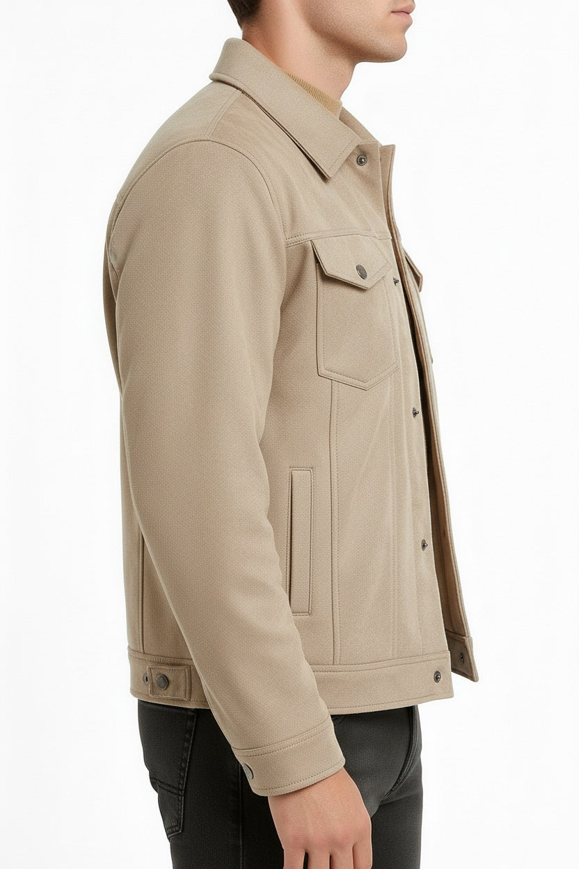 Men Suede Woven Jacket