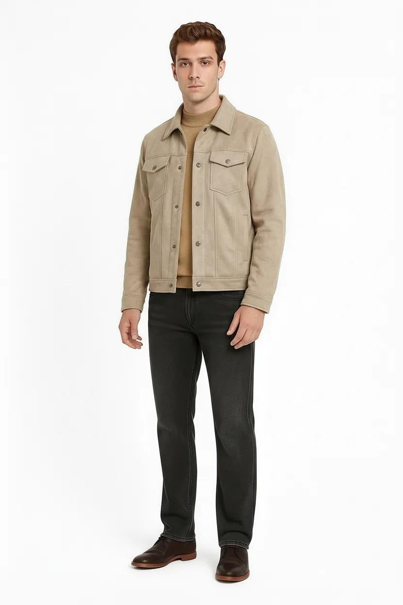 Men Suede Woven Jacket