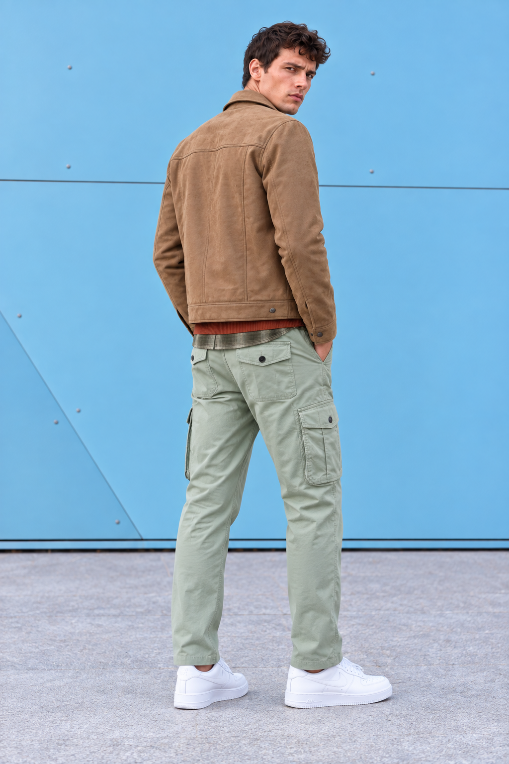 Men’s Cocoa Knit Suede Trucker Jacket – Regular Fit Button-Front Casual Jacket