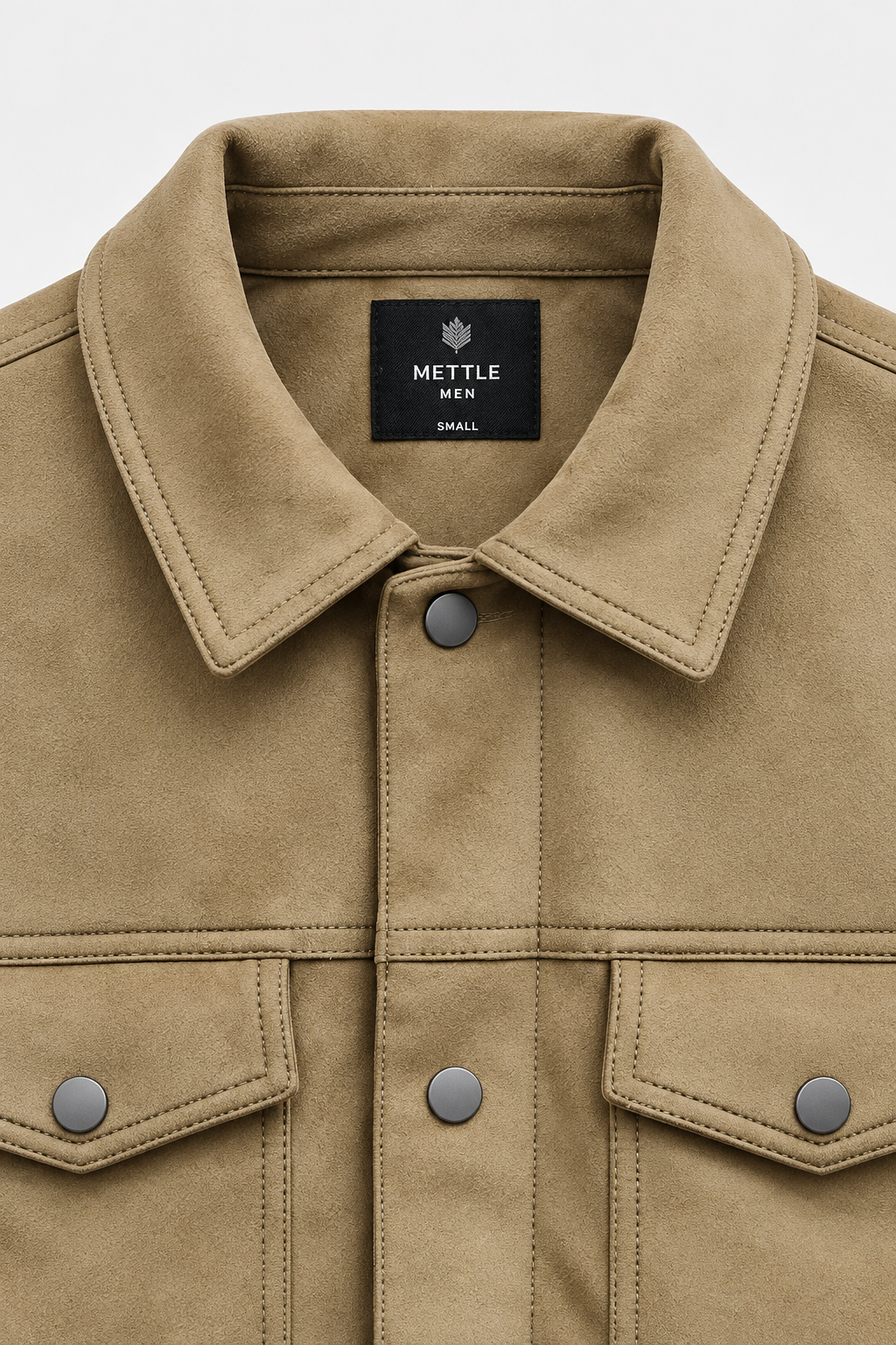Men’s Khakhi Knit Suede Trucker Jacket – Regular Fit Button-Front Casual Jacket