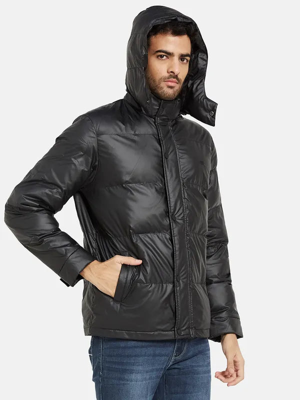 Mettle Men Black Checked Longline Quilted Jacket