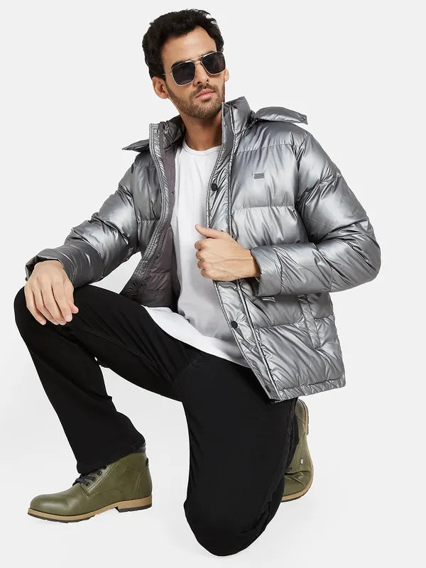 Mettle Men Grey Geometric Quilted Jacket