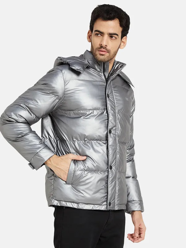 Mettle Men Grey Geometric Quilted Jacket