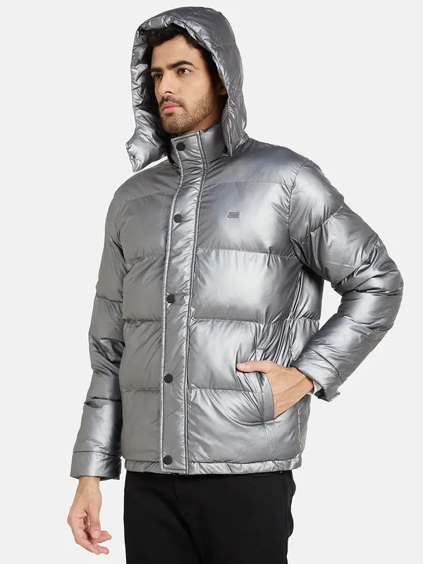 Mettle Men Grey Geometric Quilted Jacket