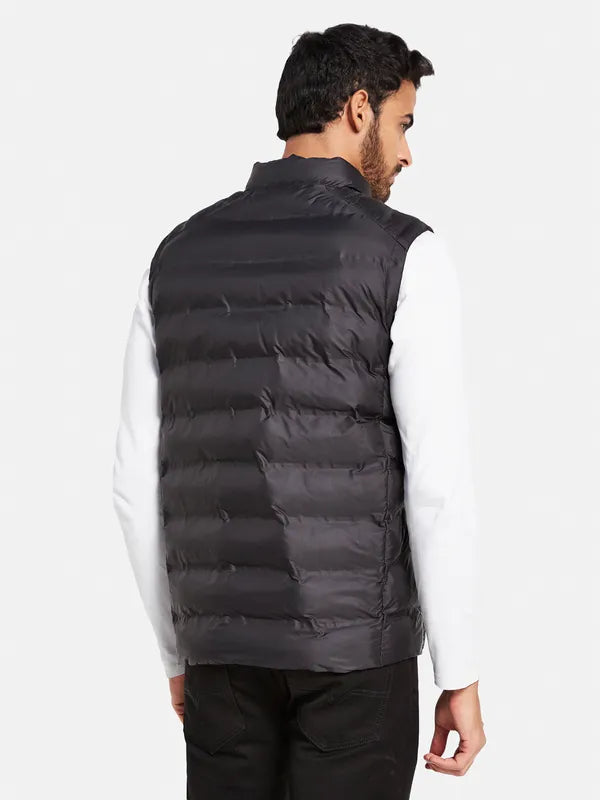 Mettle Men Black Reversible Longline Quilted Jacket