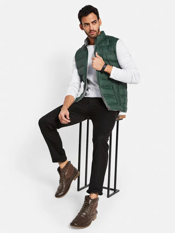 Mettle Men Green Colourblocked Reversible Longline Sporty Jacket