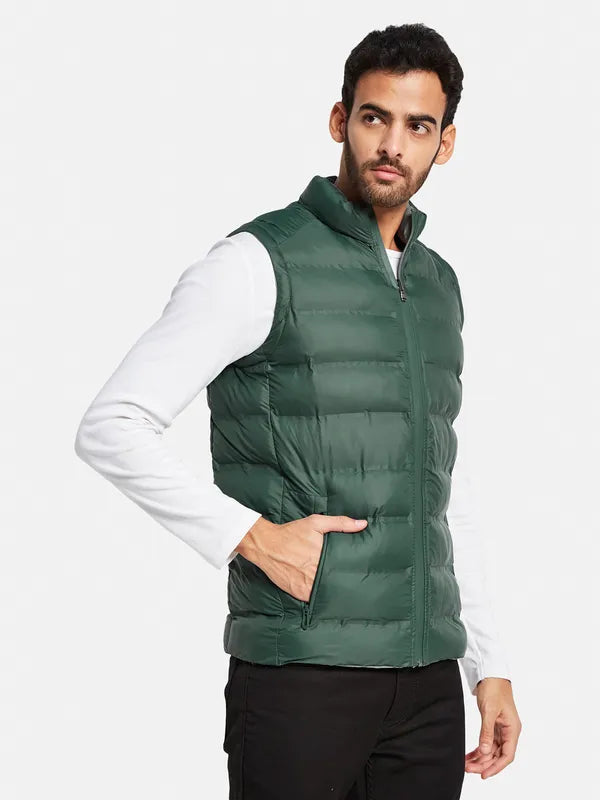 Mettle Men Green Colourblocked Reversible Longline Sporty Jacket