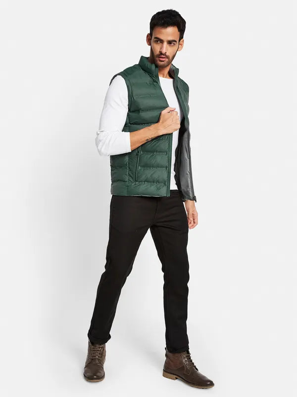 Mettle Men Green Colourblocked Reversible Longline Sporty Jacket