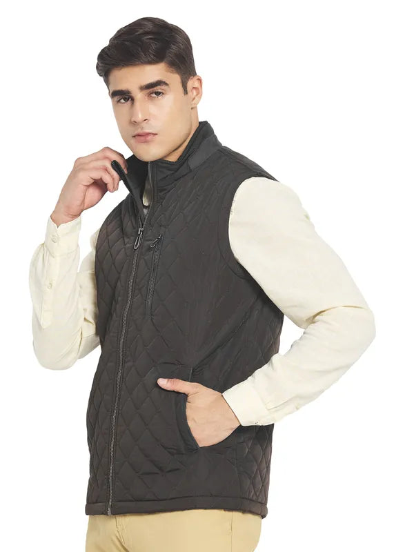 Mettle Men Olive Green Solid Quilted Jacket