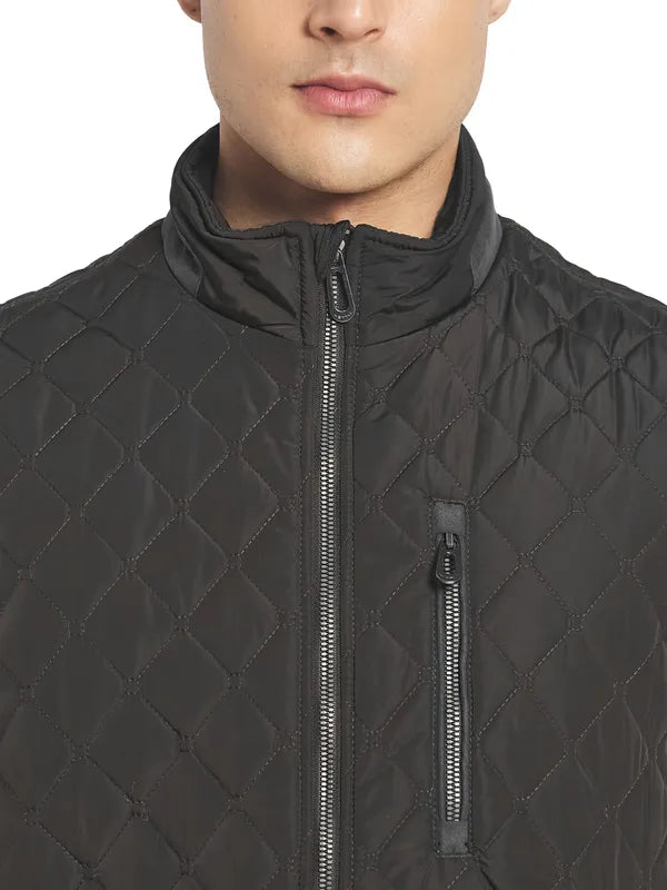 Mettle Men Olive Green Solid Quilted Jacket