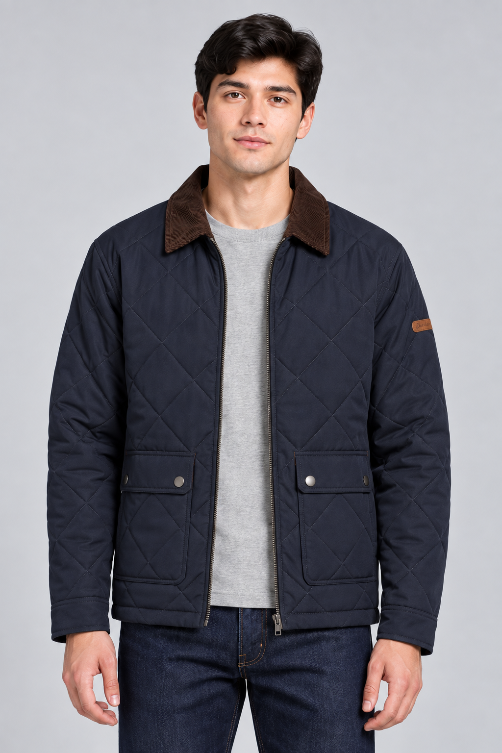 Men's Navy Diamond Quilted Woven Jacket – Regular Fit | Winter Jacket
