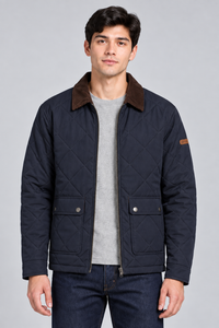 Men's Navy Diamond Quilted Woven Jacket – Regular Fit | Winter Jacket