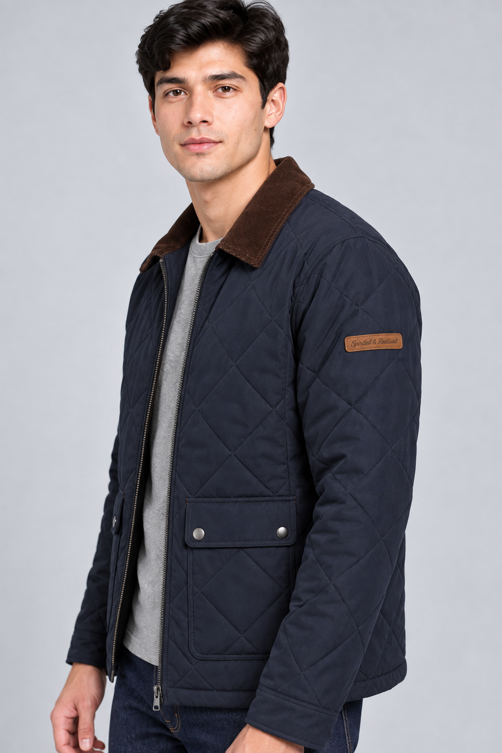Men's Navy Diamond Quilted Woven Jacket – Regular Fit | Winter Jacket