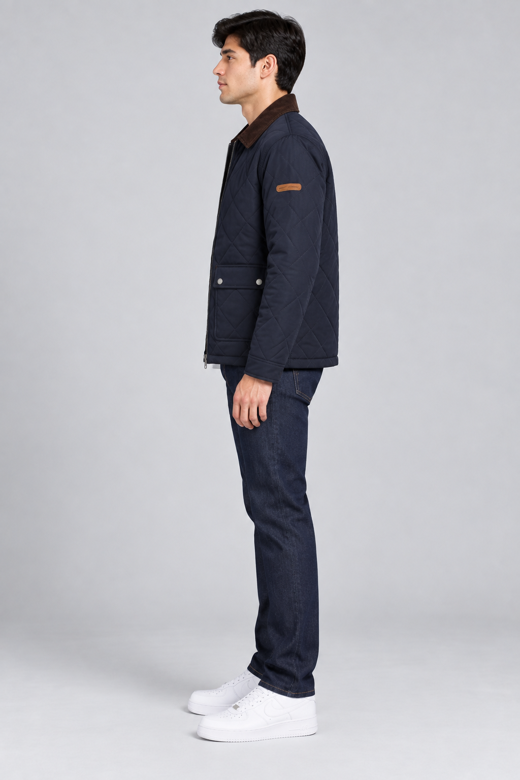 Men's Navy Diamond Quilted Woven Jacket – Regular Fit | Winter Jacket