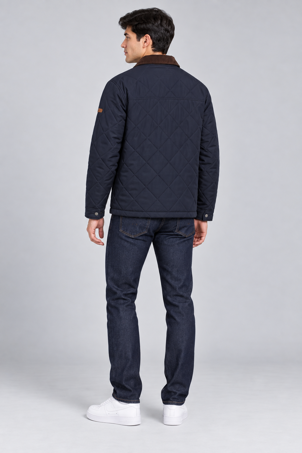 Men's Navy Diamond Quilted Woven Jacket – Regular Fit | Winter Jacket