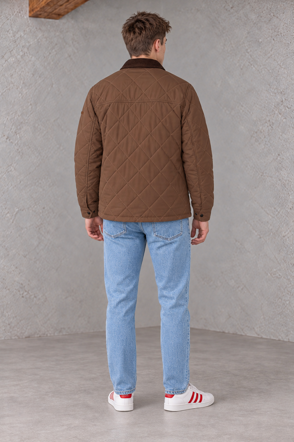 Men’s Tan Regular Fit Urban Core Quilted Jacket with Corduroy Collar